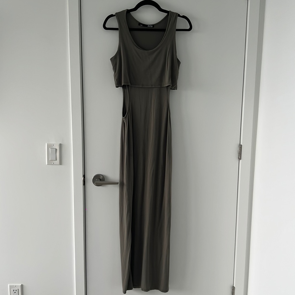 Rebel Sugar Olive Green Maxi Dress w/ Layered Cutout Detail – Boho Chic